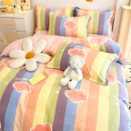 MorroMorn Twin Bedding Sets, Pink Rainbow Stripe Duvet Cover Set, Fluffy Comforter Covers Plush Blanket Ultra Soft Kawaii Cute for Girls Kids Toddler Teen Women Twin/Twin XL Size