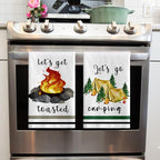 Camping Kitchen Towels Set of 4 Dish Towels Kitchen Hand Towels Kit Printed with Funny Sayings Novelty Gifts for Campers Happy Camper Camping Tent Pine Tree Farmhouse RV Decor Sign Home Decorations