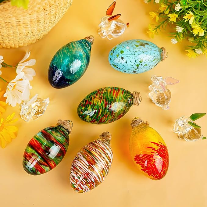 Set of 6 Hand Blown Glass Egg Ornaments Hanging Gazing Ball Witches Ball Friendship Decor for Home Outdoor Wedding Party Christmas Tree