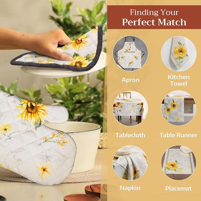 Maison d' Hermine 100% Cotton Oven Mitt & Pot Holder Set (7.5"x13" & 8"x8") | Heat Resistant BBQ Cooking Gloves with Loop Baking Grilling Kitchen Hotel Home Farmhouse Spring Summer - Candice