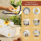 Maison d' Hermine 100% Cotton Oven Mitt & Pot Holder Set (7.5"x13" & 8"x8") | Heat Resistant BBQ Cooking Gloves with Loop Baking Grilling Kitchen Hotel Home Farmhouse Spring Summer - Candice