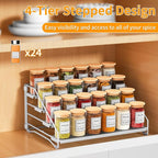 RCHYFEED 4 Tier Spice Rack Organizer, Spice Organization for Cabinet,Pantry, Countertop,Tiered Spice Rack Easy Visibility,Depth Expandable Seasoning Shelf for Kitchen Cabinet Organizer,Silver