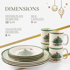 Spode Christmas Tree 12-Piece Dinnerware Set (Service for 4) - Festive Holiday Tableware with Plates & Mugs - Fine Earthenware Christmas Dinnerware - Microwave & Dishwasher Safe