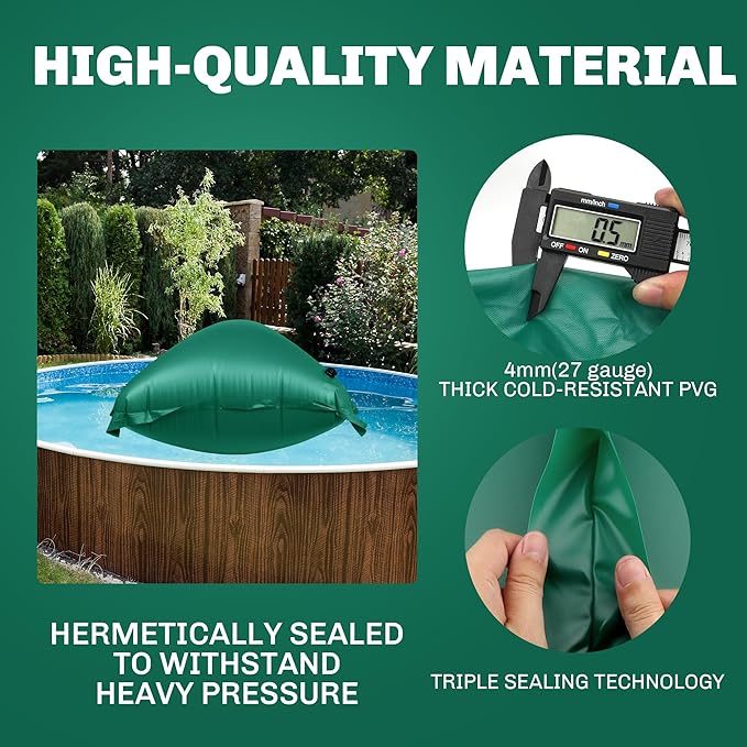 Pool Pillow for for Above Ground Pools, 4x8 Ft Pool Air Pillow for Closing Winter Pool Winterizing Kit for Ground Pool, 0.5mm PVC Material, 2X 16.5Ft Rope (Green)
