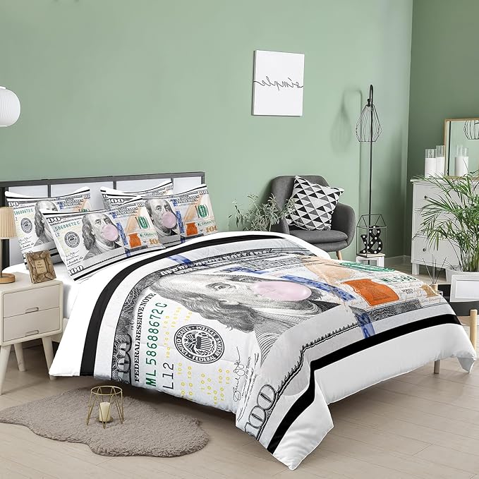 Tailor Shop Money Comforter Sets Twin Size Money Bedding Sets for Boys Kids Teens Money 100 Dollar Bill Comforter Sets Quilt Set All Season with 1 Comforter 1 Pillowcases……
