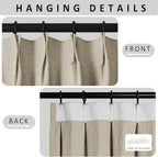 Macochico 100% Blackout Pinch Pleated Linen Curtains 84 Inch Length Thermal Blackout Curtains for Bedroom Living Room Nursery Beige Farmhouse Burlap Curtains with Tieback 52”Wx84”L 1 Panel