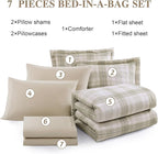 Beige King Size Comforter, Khaki Green Plaid King Comforter Set or Boys & Girls,Classic Homestead-style King Bedding Sets with King Size Bed Sheets and Comforter Sets