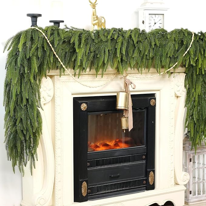 6FT Christmas Norfolk Pine Garland -1PCS, Artificial Pine Needles Garlands Faux Greenery Fake Garland for Holiday Fireplace,Table,Window,Stairs,Mante,Indoor Outdoor Decor