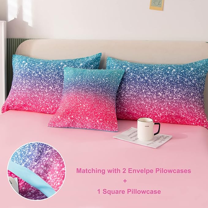 PERFEMET Girls Comforter Set Twin Size 6 Piece Bed in A Bag 3D Colorful Rainbow Bedding Comforter Sheet Set for Kids - (1 Comforter, 1 Flat Sheet, 1 Fitted Sheet, 2 Pillowcases, 1 Cushion Cover)