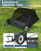 42" Lawn Sweeper Tow Behind, Heavy Duty Yard Sweeper Pull Behind with 21 Cu.Ft Large Hopper & Adjustable Sweeping Height, Universal Leaf Grass Collector for Tractor ATV UTV, Black