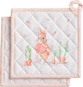 Maison d' Hermine Pot Holders 100% Cotton Potholders (8" x 8", Pack of 2) | Heat Resistant Hot Pads with Loop BBQ Cooking Baking Farmhouse Kitchen Handling Hot Pans Spring Summer - Bunny Party