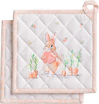 Maison d' Hermine Pot Holders 100% Cotton Potholders (8" x 8", Pack of 2) | Heat Resistant Hot Pads with Loop BBQ Cooking Baking Farmhouse Kitchen Handling Hot Pans Spring Summer - Bunny Party