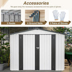 6x8 FT Outdoor Storage Shed, Metal Garden Shed with Lockable Hinged Doors, Outside Tool Shed with Sloped Roof & 4 Air Vents, Waterproof Storage Building for Backyard, Patio, Lawn, White