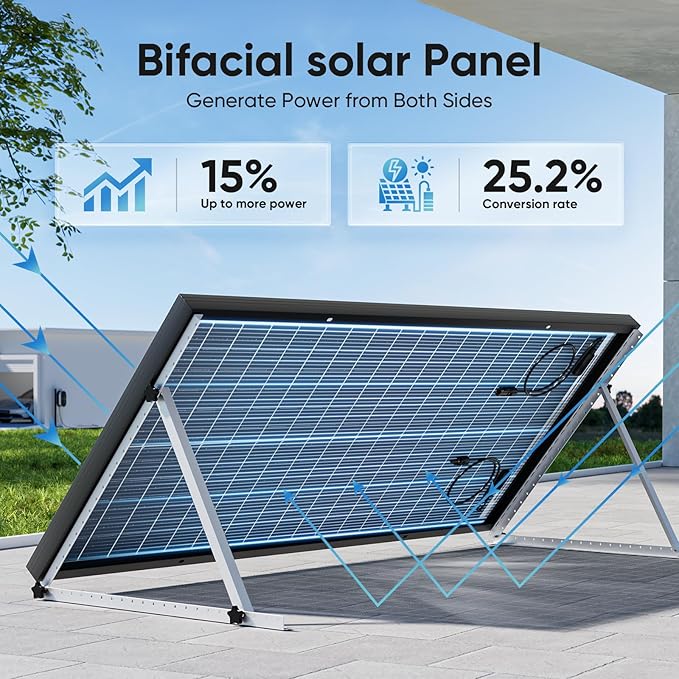 Bifacial 100 Watt Solar Panel 4Pack, 18BB 12V/24V Monocrystalline High-Efficiency Module PV Power Charger Solar Panels for Homes Camping RV Battery Boat Caravan and Other Off-Grid Applications