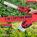 Cordless Hedge Trimmer, 2-in-1 Handheld Electric Hedge Trimmer/Grass Shears for Garden,Yard and Lawns, Shrub Trimmer with 2 PCS Rechargeable Battery&Charger (Red)