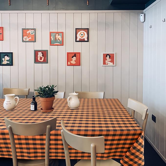 Urban Villa Tablecloth Cotton Tabletop 60x84 (6-8 Seat) Orange/Black Checks
