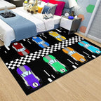 Race Car Rug Kids Play Area Rugs Race Car Track Rug Kids Rug with Roads and Tracks Car Track Carpet Car Rug for Boys Room Race Car Room Decor for Boys,Black 4'5''×6'