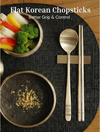 ONGI Korean Spoon and Chopstick 2 Set – Premium 18/10 Stainless Steel – Double Happiness Design – Gift-Ready – Made in Korea – Dishwasher Safe (Hee Pattern Silver 2 Set)
