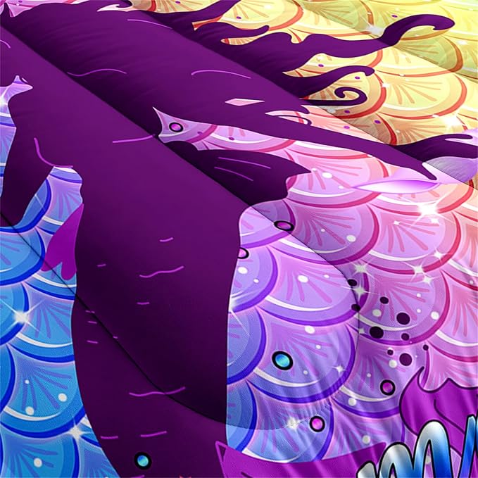 3Pcs Mermaid Comforter Set Queen Fish Scale Patterns Printed Queen Comforter Sets for Girls All Season Ultra Soft MIcrofiber Mermaid Bed Set Quilted Duvet with 2 Pillowcases, Queen Size