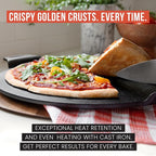 Chef Pomodoro Cast Iron Pizza Pan, Pre-Seasoned Dosa Pan with Handles, Flat Pan for Oven, Round Griddle for Dosa Tawa Roti, Comal for Tortillas, Baking Stove, Oven, Grill BBQ and Campfire (15-inch) | Round Griddle for Dosa, Tawa, Roti, Comal; Oven, Gri...