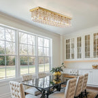 Rectangle Chandelier 8-Light Crystal Chandeliers, Modern Dining Room Light Fixture Luxury Gold Rectangular Flush Mount Chandelier Ceiling Light for Dining Room Living Room Kitchen Island Bar L40 Inch