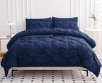 LANE LINEN California King Comforter Set, 7 Piece Cal King Bed in a Bag, Pintuck Cal King Bedding Set, Soft Cali King Bed Set, Cal King Bed Comforter Sets with Sheets, Pillowcases & Shams - Navy Blue