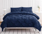 Lane Linen Bedding Comforter Set Full Size, 7 Piece Full Size Bed in a Bag Set, Soft Bedding Sets Full Size, Pintuck Full Bed Set, Full Size Comforter Sets with Sheets, Pillowcases & Shams - Navy Blue