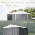 Greesum 8x6FT Outdoor Storage Shed, Utility Tool Shed Metal Storage Garden Shed with Door & Lock for Patio Storage, Gray