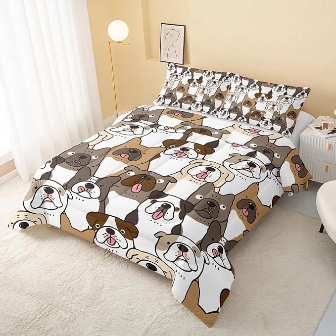 Kawaii Dog Comforter Full Size,Dogs Comforter Set for Kids Teens Girls Boys,3Pcs Bedding Set Printed Comforter with 2 Pillowcases,Down Alternative,Soft and Lightweight，Full Size