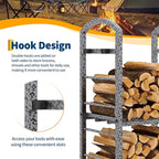 GarveeLife 30 Inch Firewood Rack Outdoor Indoor, High Outdoor Wood Racks for Firewood, Fire Wood Storage with Kindling Hooks, Large Metal Fireplace Log Rack Storage Carrier Organizer, Sliver