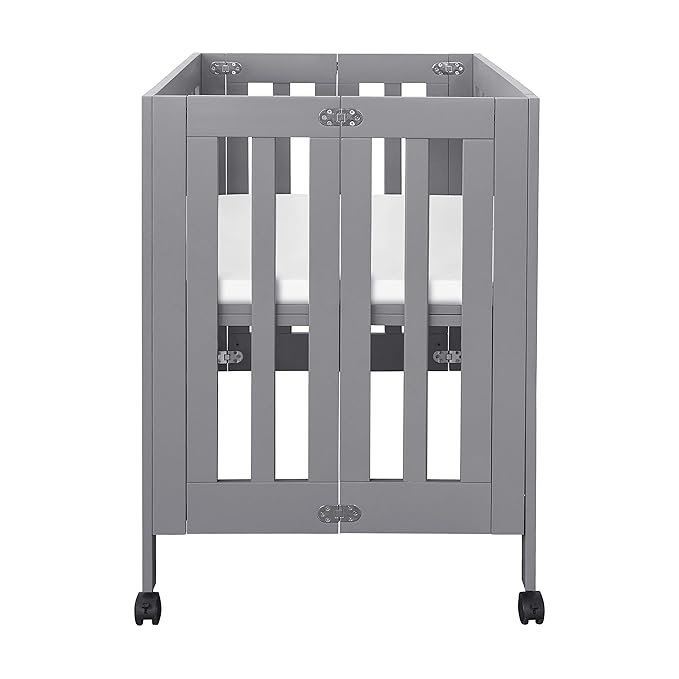 Babyletto Origami Mini Portable Folding Crib with Wheels in Grey, 2 Adjustable Mattress Positions, Greenguard Gold Certified