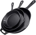 Cast Iron Skillet 3-Piece Set - 12", 10", 8" Heavy-Duty Professional Restaurant Chef Quality Pre-Seasoned Pan Cookware - For Frying, Saute, Cooking, Pizza - Black