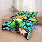 NINENINE Dinosaur Bedding Sets for Kids,Watercolor Dinosaur Comforter Set,Twin Size Bedding Sets for Kids,Colorful Plaid Bedding Set with 1 Comforter 1 Pillowcase…