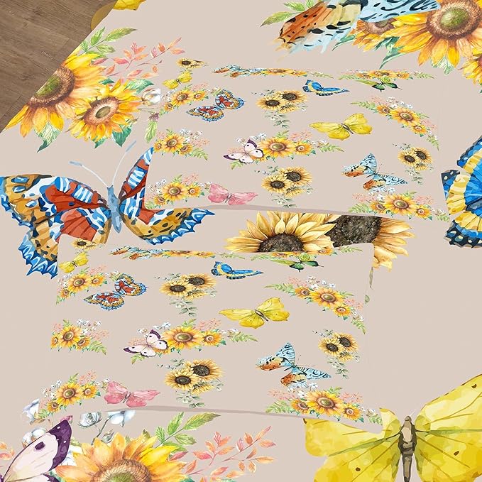 Tailor Shop Sunflower Comforter Sets Queen Size,Sunflower Bedding Sets for Teens Kids Butterflies Comforter Sets,Butterfly Bedding Sets Vintage Yellow Flowers Bedding Sets with 2 Pillowcases