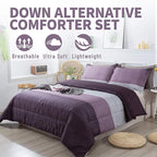 Andency Stripe Comforter Set Full Size (79x90 Inch), 3 Pieces Purple and Gray Patchwork Striped Comforter, Soft Microfiber Down Alternative Comforter Bedding Set with Corner Loops
