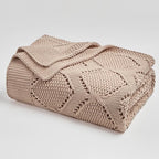 Longhui bedding Chunky Cotton Knit Throw Blanket for Couch, Sofa, Bed, or Chair, Decorative Breathable Fall Cable Knit Blanket 51 x 63 Inches, Pink Rose