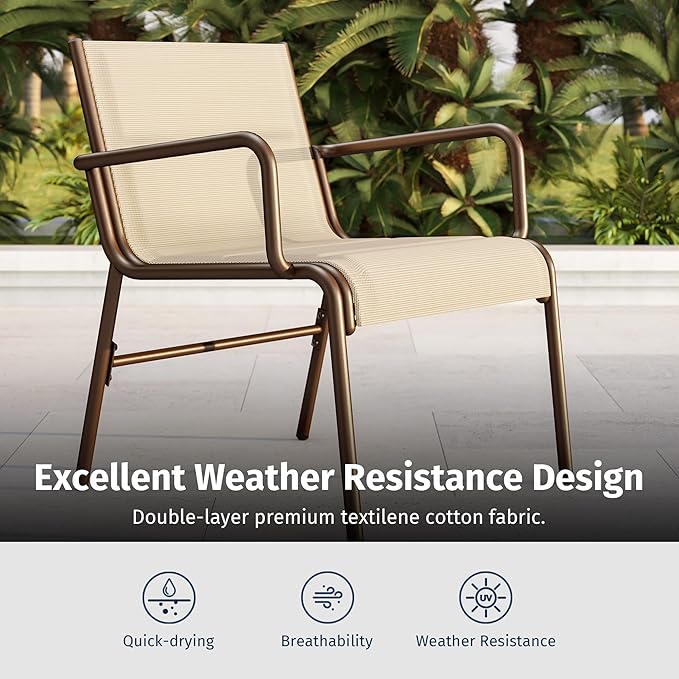 EAST OAK 4-Piece Patio Furniture Set, Waterproof Outdoor Furniture Set, Patio Sofa with Coffee Table for Balcony or Porch, 4 Seats Patio Conversation Sets for Backyard in Beige