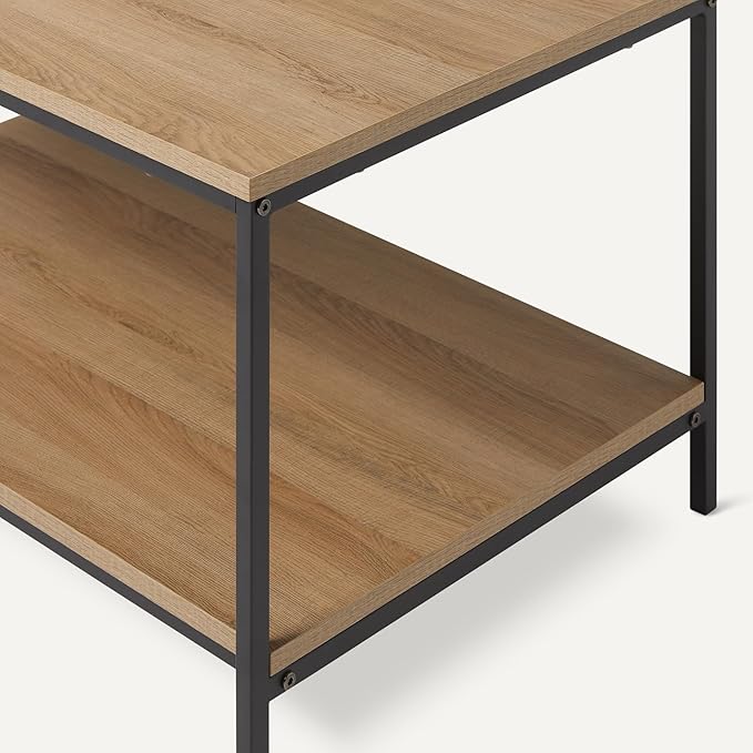 Amazon Basics Rectangular Coffee Table with Bottom Shelf, Living Room Center Table, Wooden, 19.9" D x 31.5" W x 16.5" H