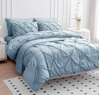 Lane Linen California King Comforter Set, 7 Piece Cal King Bed in a Bag, Pintuck Cal King Bedding Set, Soft Cali King Bed Set, Cal King Bed Comforter Set with Sheets, Pillowcases & Shams - French Blue