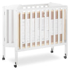 3 in 1 Portable Folding Stationary Side Crib in White, Greenguard Gold Certified, Safety Wheel with Locking Casters, Convertible, 3 Mattress Heights