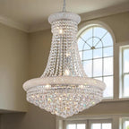 Modern Crystal Chandeliers Foryer Chandelier for High Ceilings, 11-Lights Silver Empire Crystal Chandeliers for Living Dining Room Entryway Hallway(D23.6)