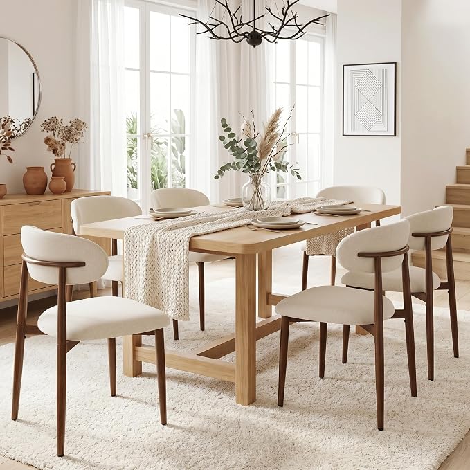 UVV Dining Chairs Set of 2, Metal Kitchen Chairs with Modern Fabric Upholstered for Dining Room, Beige