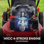 Self Propelled Gas Lawn Mower,141cc OHV Engine with Air Cooling, 20" Steel Deck, 3-in-1 Cutting System, 8-Level Height Adjustment, 20L Grass Catcher, Foldable Design Red (US Fast Arrival)