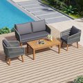 4-Piece, Outdoor Furniture with Loveseat, 2 Chairs and Table, Patio Conversation Set Deep Seating with Thick Backyard Porch Balcony, Zh-Dark Grey Cushion + Grey Rope