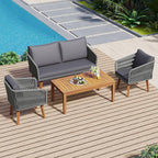 4-Piece, Outdoor Furniture with Loveseat, 2 Chairs and Table, Patio Conversation Set Deep Seating with Thick Backyard Porch Balcony, Zh-Dark Grey Cushion + Grey Rope