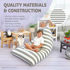 Butterfly Craze Bean Bag Chair Cover, Functional Toddler Toy Organizer, Fill with Stuffed Animals to Create a Jumbo, Comfy Floor Lounger for Boys or Girls, Stuffing Not Included, Grey Stripe