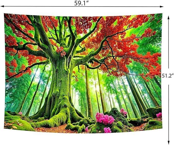 Delur Forest Tapestry Tree of Life Green Landscape Rainforest Wall Hanging Tapestry Colorful Mystical Nature Spiritual Psychedelic Headboard for Bedroom Living Room Home Decor (51.2" x 59.1")