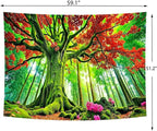 Delur Forest Tapestry Tree of Life Green Landscape Rainforest Wall Hanging Tapestry Colorful Mystical Nature Spiritual Psychedelic Headboard for Bedroom Living Room Home Decor (51.2" x 59.1")