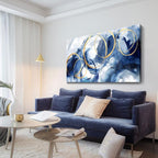 AJAZIKO Abstract Wall Art Blue Modern Art Wall Decor Artwork For Walls Living Room Huge Wall Canvas Office Pictures For Wall Navy Gold Contempor Decorations For Bedroom Size 24x48in