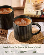 famiware Coffee Mug Set for 6, Star 16 oz Catering Mugs Cup Set with Handle for Coffee, Tea, Cocoa, Milk - Ceramic Stoneware Drinkware Set, Deep Forest
